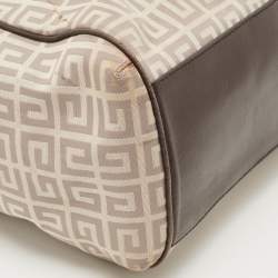 Pre Owned Givenchy Dark Brown/Beige Monogram Canvas and Leather Double Zip Tote