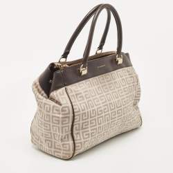 Pre Owned Givenchy Dark Brown/Beige Monogram Canvas and Leather Double Zip Tote
