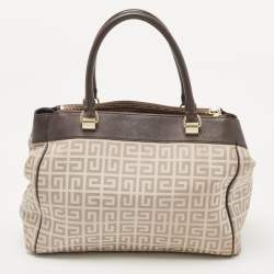 Pre Owned Givenchy Dark Brown/Beige Monogram Canvas and Leather Double Zip Tote