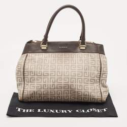 Pre Owned Givenchy Dark Brown/Beige Monogram Canvas and Leather Double Zip Tote