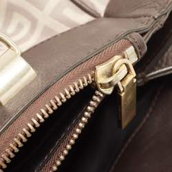 Pre Owned Givenchy Dark Brown/Beige Monogram Canvas and Leather Double Zip Tote