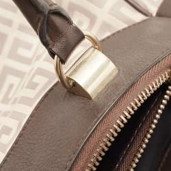 Pre Owned Givenchy Dark Brown/Beige Monogram Canvas and Leather Double Zip Tote
