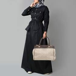 Pre Owned Givenchy Dark Brown/Beige Monogram Canvas and Leather Double Zip Tote