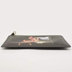 Pre Owned Givenchy Black Leather Graphic Print Zip Pouch