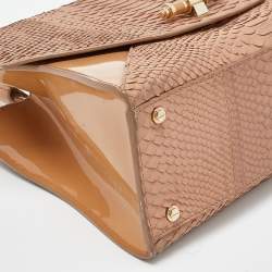 Pre Owned Givenchy Beige Watersnake Leather and Patent Leather Medium Obsedia Tote