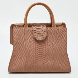 Pre Owned Givenchy Beige Watersnake Leather and Patent Leather Medium Obsedia Tote