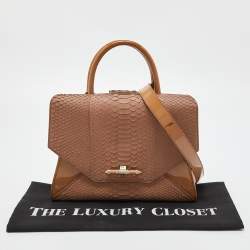 Pre Owned Givenchy Beige Watersnake Leather and Patent Leather Medium Obsedia Tote