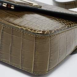 Pre Owned Givenchy Green Croc Embossed Leather Nobile Crossbody Bag
