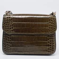 Pre Owned Givenchy Green Croc Embossed Leather Nobile Crossbody Bag