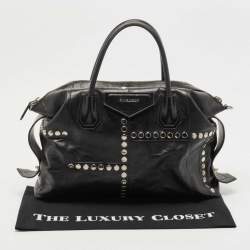 Pre Owned Givenchy Black Glossy Leather Studded Antigona Soft Satchel