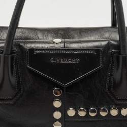 Pre Owned Givenchy Black Glossy Leather Studded Antigona Soft Satchel