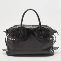 Pre Owned Givenchy Black Glossy Leather Studded Antigona Soft Satchel