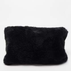 Pre Owned Givenchy White/Black Faux Fur GV3 Wristlet Pouch