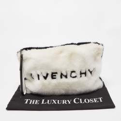 Pre Owned Givenchy White/Black Faux Fur GV3 Wristlet Pouch