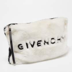 Pre Owned Givenchy White/Black Faux Fur GV3 Wristlet Pouch