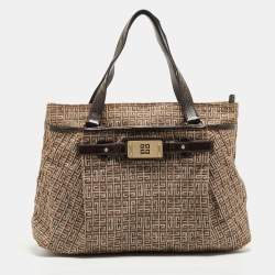 Pre Owned Givenchy Brown/Beige Monogram Fabric and Patent Leather Tote