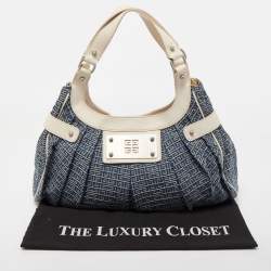 Pre Owned Givenchy Blue/White Monogram Denim and Leather Pleated Hobo