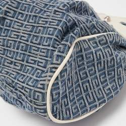 Pre Owned Givenchy Blue/White Monogram Denim and Leather Pleated Hobo