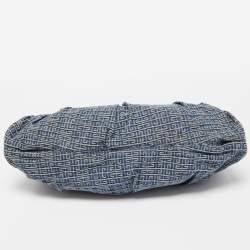 Pre Owned Givenchy Blue/White Monogram Denim and Leather Pleated Hobo