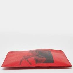 Pre Owned Givenchy Red Print Leather Flat Zip Pouch
