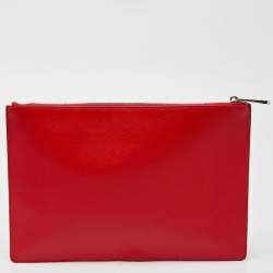 Pre Owned Givenchy Red Print Leather Flat Zip Pouch