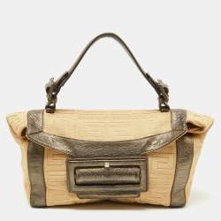 مملوكة مسبقًا حقيبة جيفنشي جلد وكانفاس بنية ميتالك وكريمية