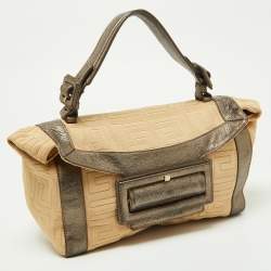 مملوكة مسبقًا حقيبة جيفنشي جلد وكانفاس بنية ميتالك وكريمية