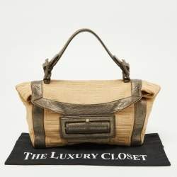 مملوكة مسبقًا حقيبة جيفنشي جلد وكانفاس بنية ميتالك وكريمية