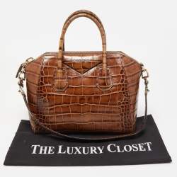 Pre Owned Givenchy Brown Croc Embossed Leather Small Antigona Satchel