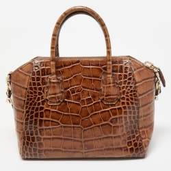 Pre Owned Givenchy Brown Croc Embossed Leather Small Antigona Satchel