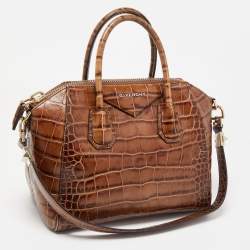 Pre Owned Givenchy Brown Croc Embossed Leather Small Antigona Satchel