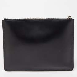 Pre Owned Givenchy Black/Logo  Leather Distressed Logo Zip Pouch