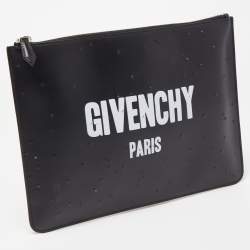 Pre Owned Givenchy Black/Logo  Leather Distressed Logo Zip Pouch