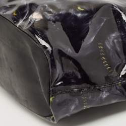 Pre Owned Givenchy Black/Dark Blue Panther Print Patent Leather Medium Nightingale Satchel