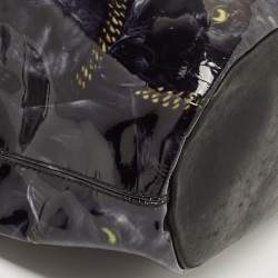 Pre Owned Givenchy Black/Dark Blue Panther Print Patent Leather Medium Nightingale Satchel