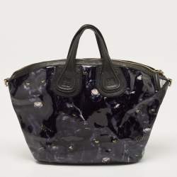 Pre Owned Givenchy Black/Dark Blue Panther Print Patent Leather Medium Nightingale Satchel