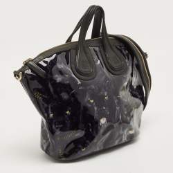 Pre Owned Givenchy Black/Dark Blue Panther Print Patent Leather Medium Nightingale Satchel