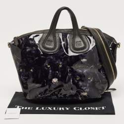 Pre Owned Givenchy Black/Dark Blue Panther Print Patent Leather Medium Nightingale Satchel