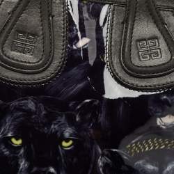 Pre Owned Givenchy Black/Dark Blue Panther Print Patent Leather Medium Nightingale Satchel