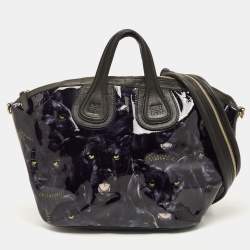 Pre Owned Givenchy Black/Dark Blue Panther Print Patent Leather Medium Nightingale Satchel