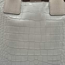 Pre Owned Givenchy Two Tone Grey Croc Embossed Leather Easy Tote