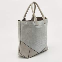 Pre Owned Givenchy Two Tone Grey Croc Embossed Leather Easy Tote
