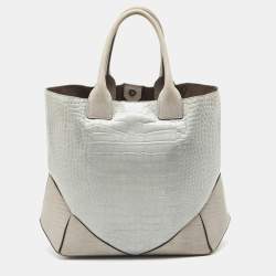 Pre Owned Givenchy Two Tone Grey Croc Embossed Leather Easy Tote