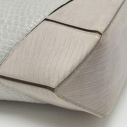 Pre Owned Givenchy Two Tone Grey Croc Embossed Leather Easy Tote