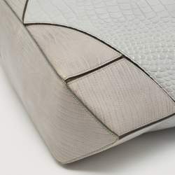 Pre Owned Givenchy Two Tone Grey Croc Embossed Leather Easy Tote