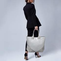Pre Owned Givenchy Two Tone Grey Croc Embossed Leather Easy Tote