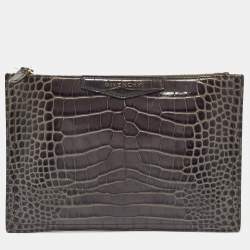 Givenchy Grey Croc Embossed Leather Medium Antigona Pouch