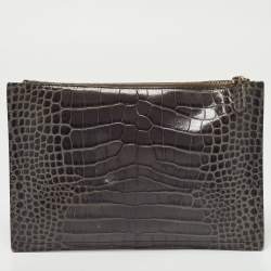 Givenchy Grey Croc Embossed Leather Medium Antigona Pouch
