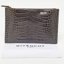 Givenchy Grey Croc Embossed Leather Medium Antigona Pouch