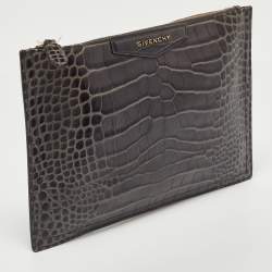 Givenchy Grey Croc Embossed Leather Medium Antigona Pouch